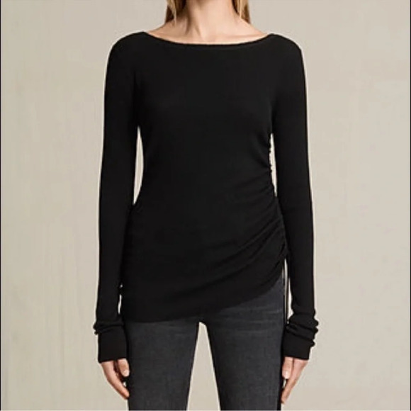 All Saints Black V Neck Vana Jumper Sweater 100% Merino Wool Size Medium - Picture 1 of 7